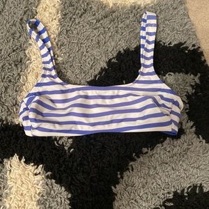 Blue and white target bikini top